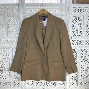 NWT Lands End Wool Tan Blazer Preppy Workwear Academia Career Womens 10 Petite